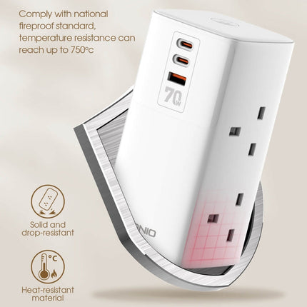LDNIO SC4396 70W Desktop Multi-function GaN Desktop Charger 2AC, 1U, 2C with 1 Socket, SC4396 (UK Plug)