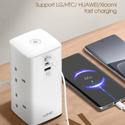 LDNIO SC4396 70W Desktop Multi-function GaN Desktop Charger 2AC, 1U, 2C with 1 Socket, SC4396 (UK Plug)