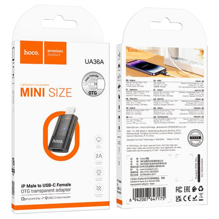 hoco UA36A 8 Pin Male to USB-C / Type-C Female OTG Transparent Adapter, 8 Pin Male to USB-C / Type-C Female