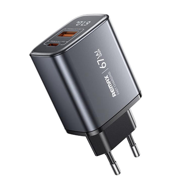 REMAX U2-AC 67W USB and Type-C GaN Digital Display Fast Charger, EU Plug, UK Plug