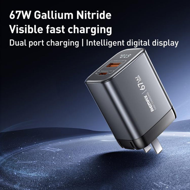 REMAX U2-AC 67W USB and Type-C GaN Digital Display Fast Charger, EU Plug, UK Plug