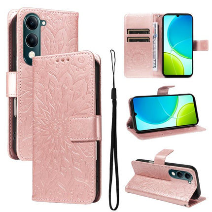 Embossed Sunflower Pattern Flip Leather Phone Case, For vivo V60 5G, For vivo Y29S 5G / Y04, For vivo V50 5G Global