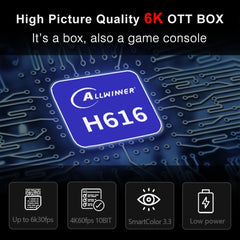 H96 Max 6K Ultra HD Smart TV Box with Remote Controller, Android 10.0, Allwinner H616 Quad Core ARM Cortex-A53, 2GB+16GB, TF Card / USBx2 / AV / HDMI / WIFI,, EU Plug, UK Plug, US Plug, AU Plug