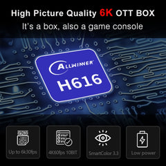 H96 Max 6K Ultra HD Smart TV Box with Remote Controller, Android 10.0, Allwinner H616 Quad Core ARM Cortex-A53, 2GB+16GB, TF Card / USBx2 / AV / HDMI / WIFI,, UK Plug, US Plug, AU Plug