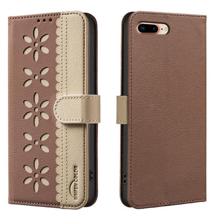 Splicing Color Hollow Flower Pattern RFID Leather Phone Case, For iPhone XS Max, For iPhone 6 Plus / 7 Plus / 8 Plus, For iPhone 6 / 7 / 8