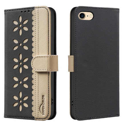 Splicing Color Hollow Flower Pattern RFID Leather Phone Case, For iPhone XS Max, For iPhone 6 Plus / 7 Plus / 8 Plus, For iPhone 6 / 7 / 8