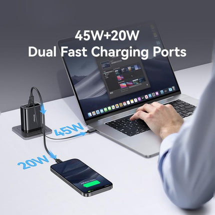 USAMS CC300 65W Fast Charger With Retractable USB-C / Type-C Cable, US Plug