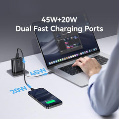 USAMS CC300 65W Fast Charger With Retractable USB-C / Type-C Cable, US Plug