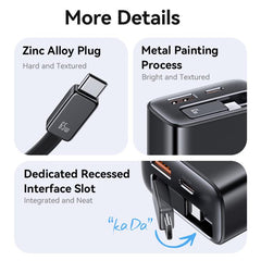 USAMS CC300 65W Fast Charger With Retractable USB-C / Type-C Cable, US Plug
