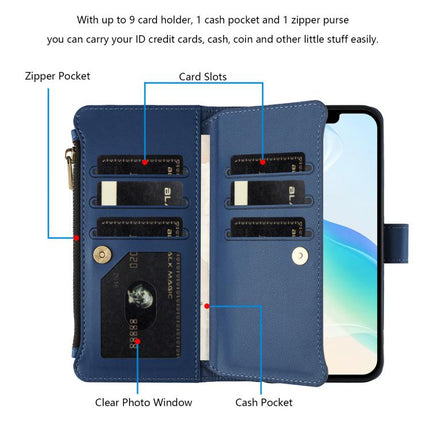 Magnetic Closure 9 Card Slots Zipper Leather Case with Hand Strap, For iPhone 11 Pro Max, For iPhone 11, For iPhone 11 Pro, For iPhone XS / X