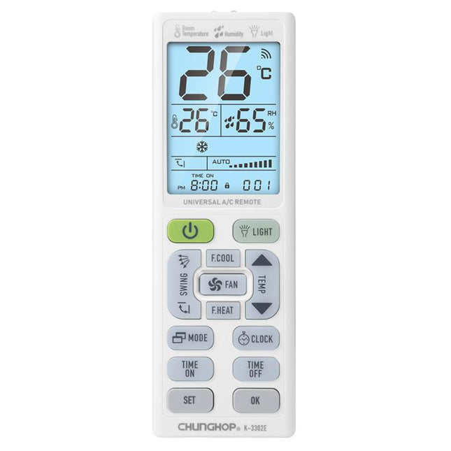CHUNGHOP K-3302E Universal Air Conditioner Remote Control with Torch and LCD backlight, K-3302E