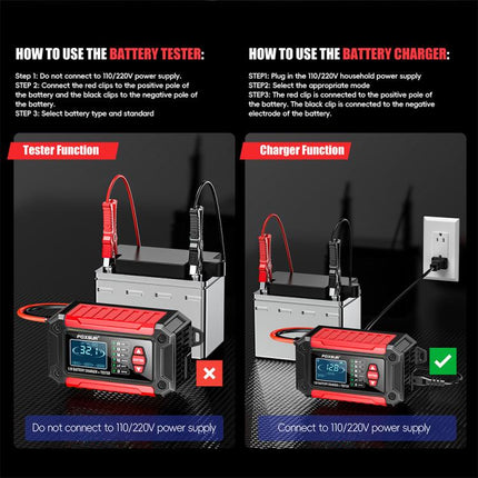 FOXSUR FTC-1206 2 in 1 12V Charging Tester Integrated Machine Car Motorcycle Battery Charger Tester, EU Plug, US Plug, UK Plug, AU Plug