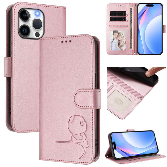 Litter Panda Embossing RFID Leather Phone Case with Lanyard, For iPhone 14 Pro Max, For iPhone SE 2022 / 2020 / 8 / 7, For iPhone 13 Pro Max, For iPhone 13 Pro