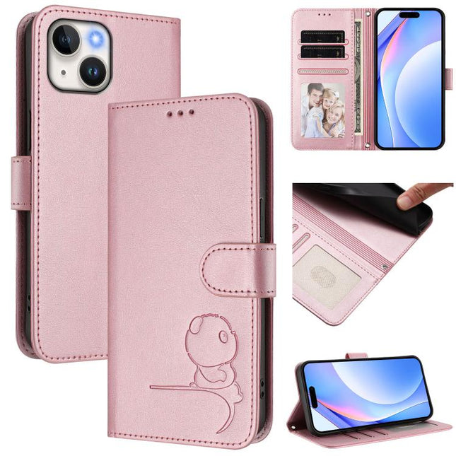 Litter Panda Embossing RFID Leather Phone Case with Lanyard, For iPhone 13 mini, For iPhone 12 / 12 Pro, For iPhone 12 Pro Max, For iPhone 12 mini