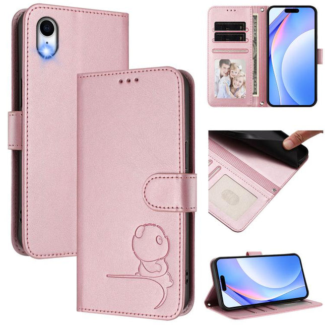 Litter Panda Embossing RFID Leather Phone Case with Lanyard, For iPhone XR, For iPhone XS Max, For iPhone 8 Plus / 7 Plus