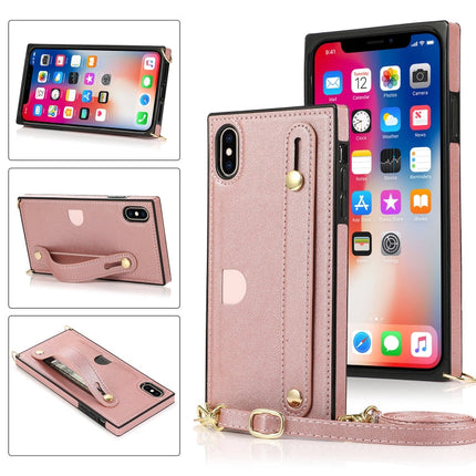 Wrist Strap PU+TPU Shockproof Protective Case with Crossbody Lanyard & Holder & Card Slot, For iPhone XS / X, For iPhone XR, For iPhone XS Max, For iPhone 11