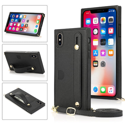 Wrist Strap PU+TPU Shockproof Protective Case with Crossbody Lanyard & Holder & Card Slot, For iPhone XS / X, For iPhone XR, For iPhone XS Max, For iPhone 11