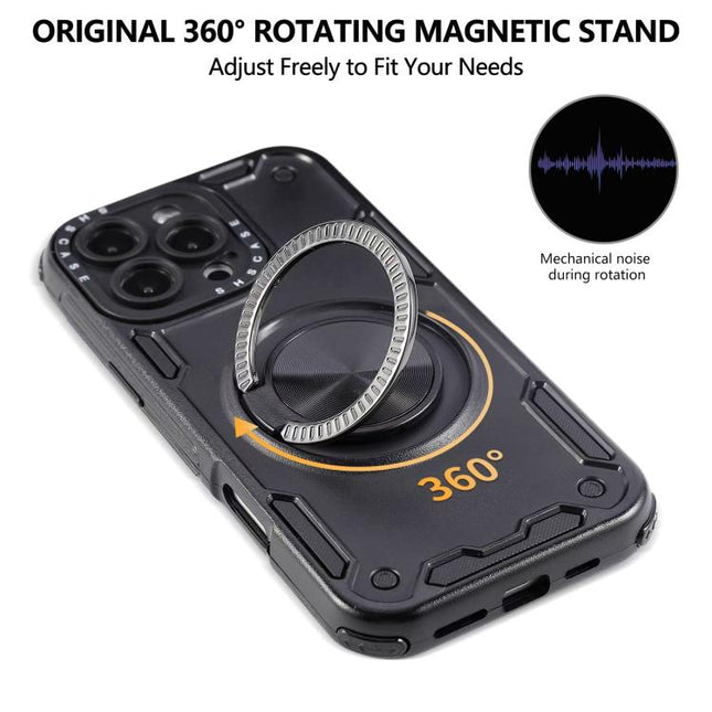 Three-core Mecha 360 Degree Rotation Magnetic Holder Phone Case, For iPhone 15 Pro Max, For iPhone 15, For iPhone 14, For iPhone 14 Pro Max, For iPhone 13 Pro Max, For iPhone 13