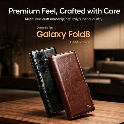 QIALINO Classic 103 Buckle Genuine Leather Phone Case, For Galaxy Z Fold8 Ultra 5G, For Galaxy Z Fold8 5G, For Galaxy Z Flip8 5G, For Samsung Galaxy Z Fold7 5G, For Samsung Galaxy Z Flip7 5G