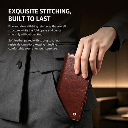 QIALINO Classic 103 Buckle Genuine Leather Phone Case, For Galaxy Z Fold8 Ultra 5G, For Galaxy Z Fold8 5G, For Galaxy Z Flip8 5G, For Samsung Galaxy Z Fold7 5G, For Samsung Galaxy Z Flip7 5G
