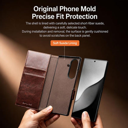 QIALINO Classic 103 Buckle Genuine Leather Phone Case, For Galaxy Z Fold8 Ultra 5G, For Galaxy Z Fold8 5G, For Galaxy Z Flip8 5G, For Samsung Galaxy Z Fold7 5G, For Samsung Galaxy Z Flip7 5G