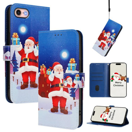 Christmas Series Buckle Leather Phone Case with Hand Strap, For iPhone 14 Pro Max, For iPhone SE 2022 / SE 2020 / 8 / 7, For iPhone 13 Pro Max, For iPhone 13 Pro