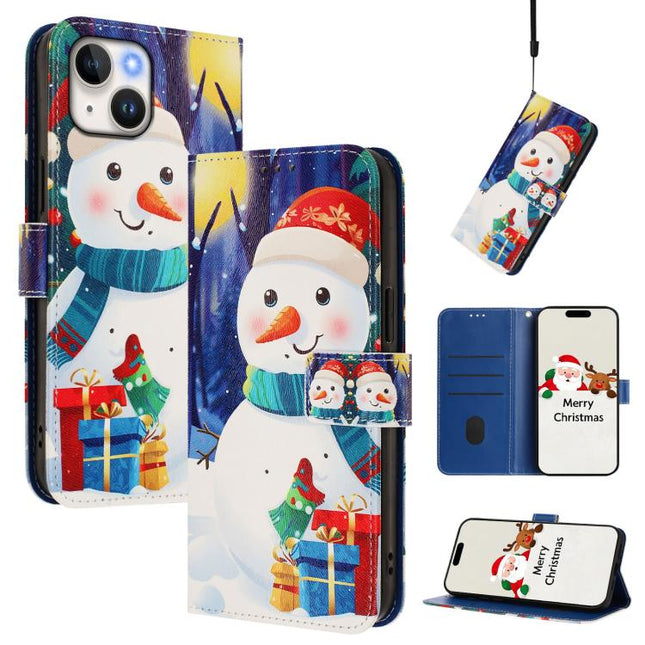 Christmas Series Buckle Leather Phone Case with Hand Strap, For iPhone 16, For iPhone 15 Pro Max, For iPhone 15 Pro, For iPhone 15 Plus
