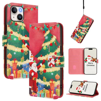 Christmas Series Buckle Leather Phone Case with Hand Strap, For iPhone 16, For iPhone 15 Pro Max, For iPhone 15 Pro, For iPhone 15 Plus