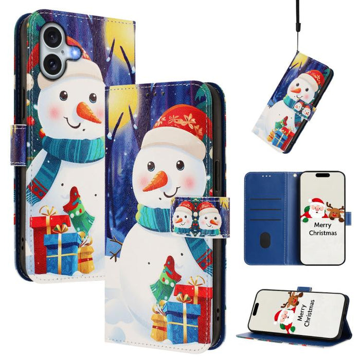 Christmas Series Buckle Leather Phone Case with Hand Strap, For iPhone 16, For iPhone 15 Pro Max, For iPhone 15 Pro, For iPhone 15 Plus
