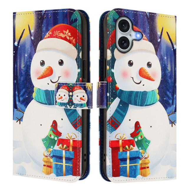 Christmas Series Buckle Leather Phone Case with Hand Strap, For iPhone 16, For iPhone 15 Pro Max, For iPhone 15 Pro, For iPhone 15 Plus