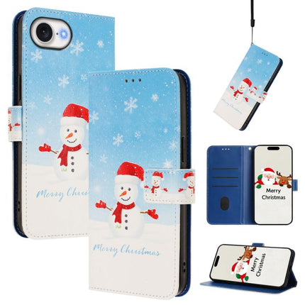 Christmas Series Buckle Leather Phone Case with Hand Strap, For iPhone 16e, For iPhone 16 Pro Max, For iPhone 16 Pro, For iPhone 16 Plus