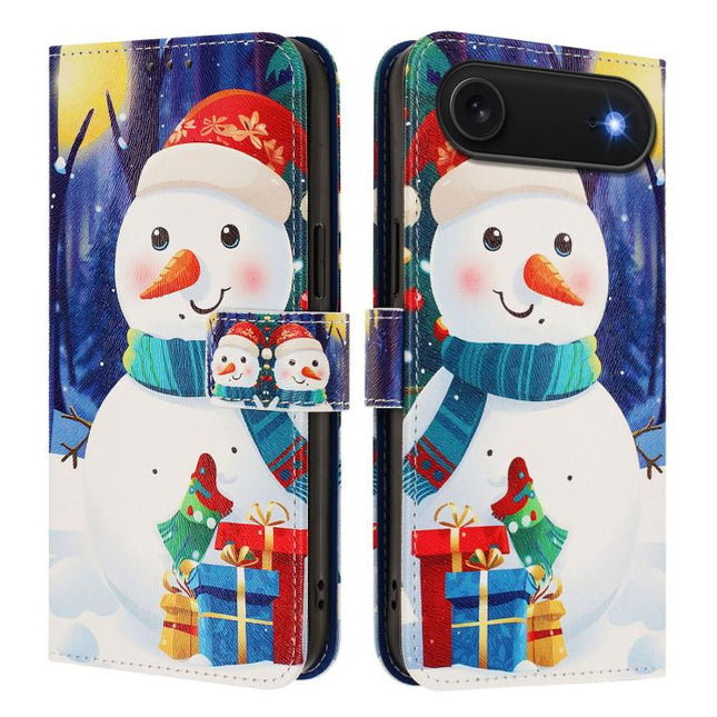 Christmas Series Buckle Leather Phone Case with Hand Strap, For iPhone 16e, For iPhone 16 Pro Max, For iPhone 16 Pro, For iPhone 16 Plus