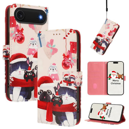 Christmas Series Buckle Leather Phone Case with Hand Strap, For iPhone 16e, For iPhone 16 Pro Max, For iPhone 16 Pro, For iPhone 16 Plus