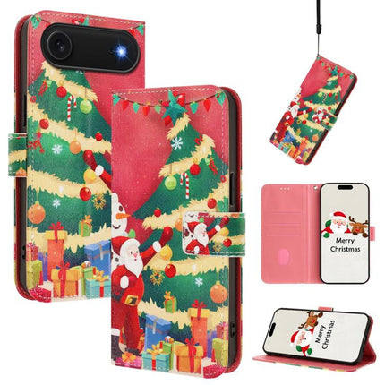 Christmas Series Buckle Leather Phone Case with Hand Strap, For iPhone 16e, For iPhone 16 Pro Max, For iPhone 16 Pro, For iPhone 16 Plus