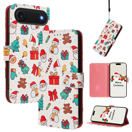 Christmas Series Buckle Leather Phone Case with Hand Strap, For iPhone 16e, For iPhone 16 Pro Max, For iPhone 16 Pro, For iPhone 16 Plus