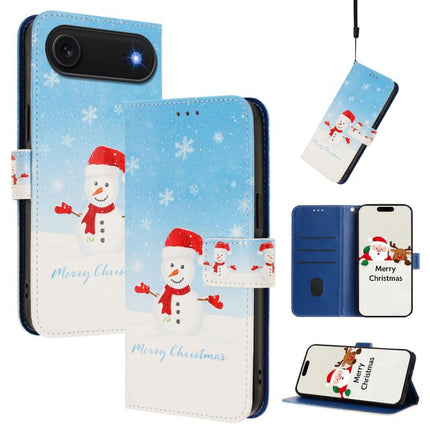 Christmas Series Buckle Leather Phone Case with Hand Strap, For iPhone 16e, For iPhone 16 Pro Max, For iPhone 16 Pro, For iPhone 16 Plus