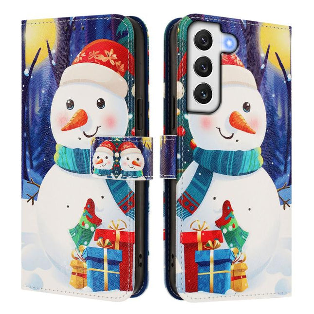 Christmas Series Buckle Leather Phone Case with Hand Strap, For Samsung Galaxy S22 5G