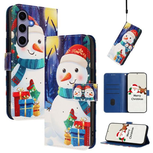 Christmas Series Buckle Leather Phone Case with Hand Strap, For Samsung Galaxy S25 FE 5G, For Samsung Galaxy S25 Edge 5G, For Samsung Galaxy S25 / S24 5G, For Samsung Galaxy S25+ / S24+ 5G