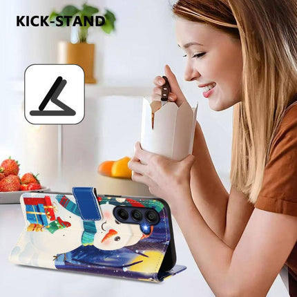 Christmas Series Buckle Leather Phone Case with Hand Strap, For Samsung Galaxy A16 5G / 4G, For Samsung Galaxy A05s / F14 4G, For Samsung Galaxy M35 5G, For Samsung Galaxy M55 5G / C55 5G