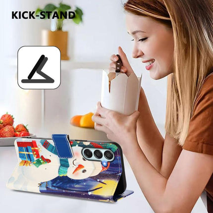 Christmas Series Buckle Leather Phone Case with Hand Strap, For Samsung Galaxy M34 5G / F34 5G, For Samsung Galaxy A25 5G, For Samsung Galaxy M54 5G / F54 5G, For Samsung Galaxy M14 5G