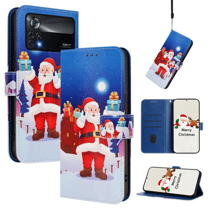 Christmas Series Buckle Leather Phone Case with Hand Strap, For Xiaomi Poco M4 Pro 4G, For Xiaomi Poco X4 Pro 5G