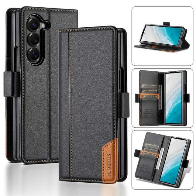 N.BEKUS P3 RFID Stitching Magnetic Flip Leather Phone Case, For Samsung Galaxy Z Fold5, For Samsung Galaxy Z Flip5, For Samsung Galaxy Z Fold4, For Samsung Galaxy Z Flip4