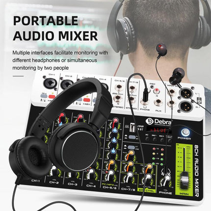 DEBRA V8 8-Channels Audio Mixer Live Recording Reverb, V8, 8V4