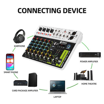 DEBRA V8 8-Channels Audio Mixer Live Recording Reverb, V8, 8V4