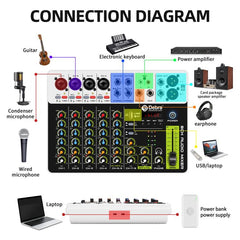 DEBRA V8 8-Channels Audio Mixer Live Recording Reverb