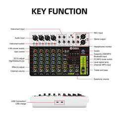DEBRA V8 8-Channels Audio Mixer Live Recording Reverb
