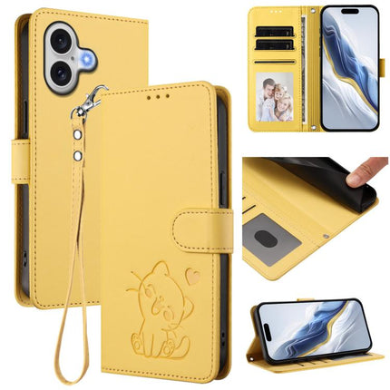 Embossed Heart Cat Leather Phone Case with Hand Strap, For iPhone 17 Pro, For iPhone 17