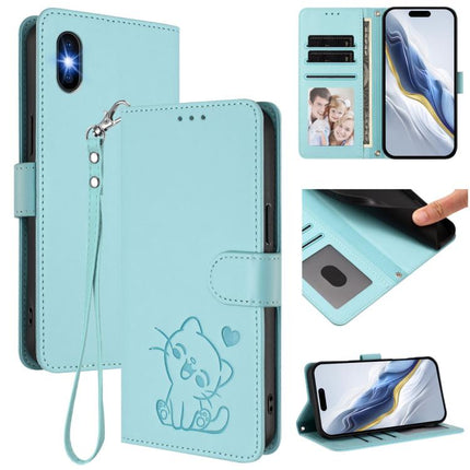 Embossed Heart Cat Leather Phone Case with Hand Strap, For iPhone 11 Pro, For iPhone X / XS