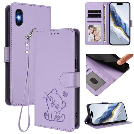 Embossed Heart Cat Leather Phone Case with Hand Strap, For iPhone 11 Pro, For iPhone X / XS