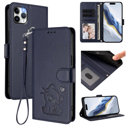 Embossed Heart Cat Leather Phone Case with Hand Strap, For iPhone 11 Pro, For iPhone X / XS